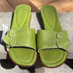 Cole Haan Lime Green Y2K leather wedge flat slide sandals with bow accents